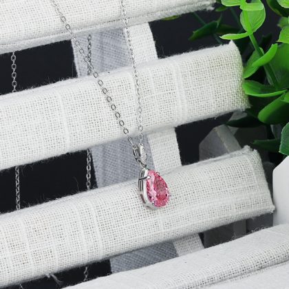 Colier argint 925 elegant cristal roz profil