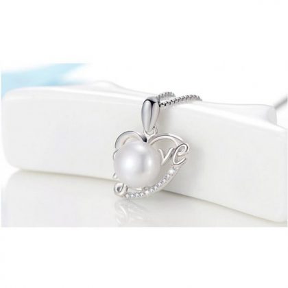 Colier argint 925 inimioara cu perla Love pandantiv